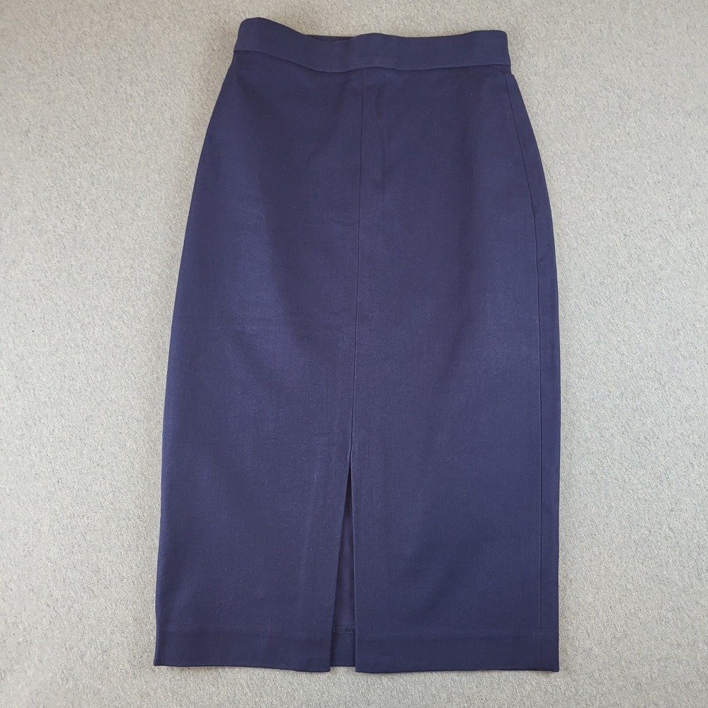 Banana Republic Straight Pencil Skirt Womens 0 Blue Stretch Zip Line Slit Midi
